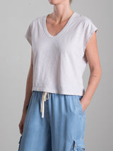 Lena Slouchy Scoop Neck Tee in Supima Slub - Fog