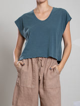 Lena Slouchy Scoop Neck Tee in Supima Slub - Sea