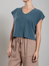 Lena Slouchy Scoop Neck Tee in Supima Slub - Sea