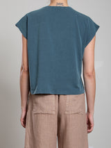 Lena Slouchy Scoop Neck Tee in Supima Slub - Sea