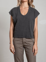Lena Slouchy Scoop Neck Tee in Supima Slub - Vintage Black