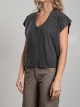 Lena Slouchy Scoop Neck Tee in Supima Slub - Vintage Black