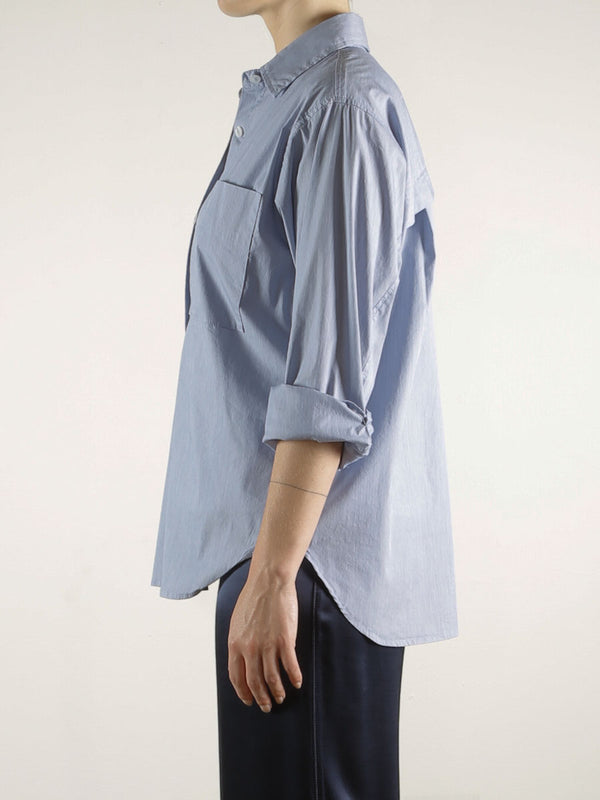 Jessie Shirt in Poplin Micro Stripe - Blue