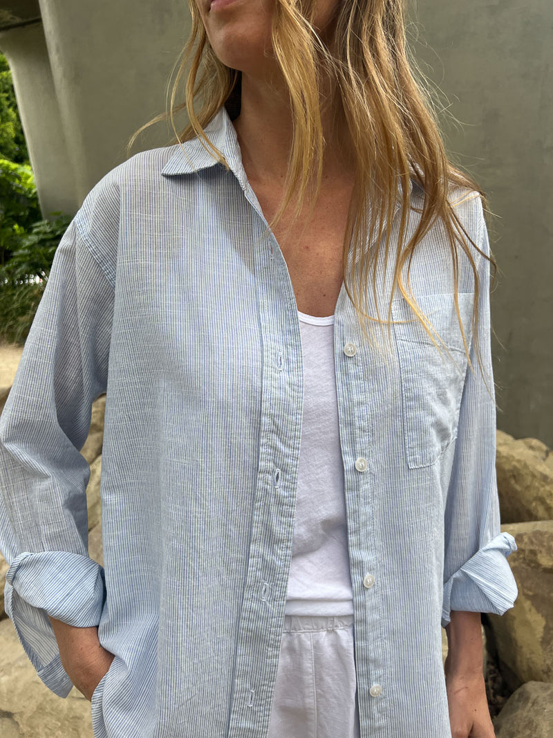 Jessie Shirt in Mini Pinstripe - Blue/White