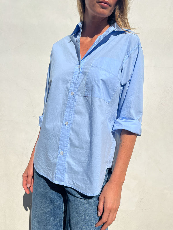 Jessie Shirt in Washed Italian Poplin - Banker Blue
