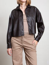 Esme Crop Shirt in Vegan Leather - Espresso