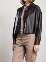 Esme Crop Shirt in Vegan Leather - Espresso