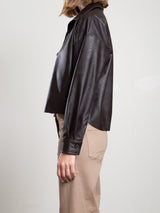 Esme Crop Shirt in Vegan Leather - Espresso
