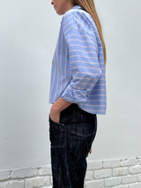 Esme Shirt in Italian Poplin Stripe - Blue/Red