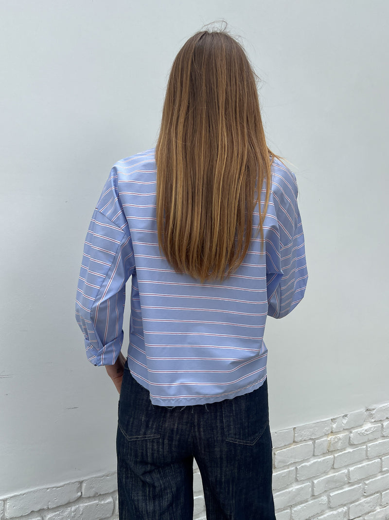 Esme Shirt in Italian Poplin Stripe - Blue/Red