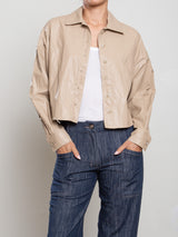 Esme Crop Shirt in Faux Leather - Biscotti