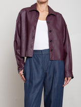 Esme Crop Shirt in Vegan Leather - Bordeaux