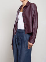Esme Crop Shirt in Vegan Leather - Bordeaux