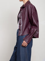 Esme Crop Shirt in Vegan Leather - Bordeaux