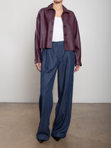 Esme Crop Shirt in Vegan Leather - Bordeaux
