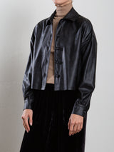 Esme Crop Shirt in Faux Leather - Black