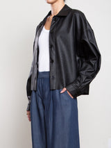 Esme Crop Shirt in Vegan  Leather - Black
