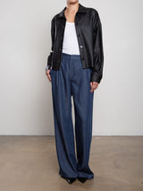 Esme Crop Shirt in Vegan  Leather - Black