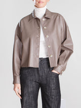 Esme Crop Shirt in Faux Leather - Carob
