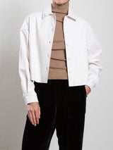 Esme Crop Shirt in Faux Leather - Chalk