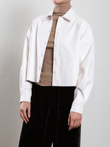 Esme Crop Shirt in Faux Leather - Chalk