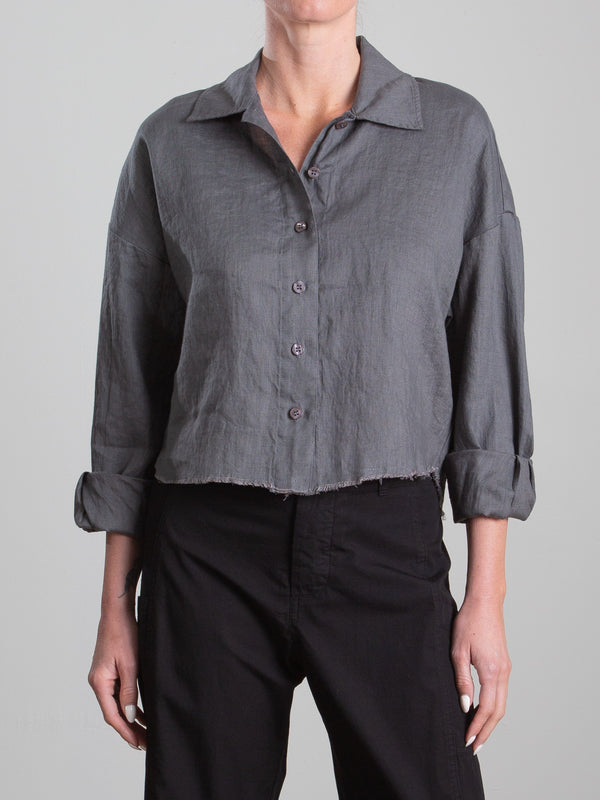 Esme Crop Shirt in French Linen - Ash