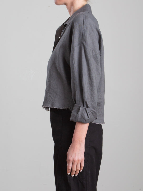 Esme Crop Shirt in French Linen - Ash