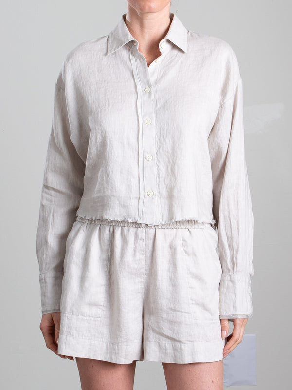 Esme Crop Shirt in French Linen - Cement