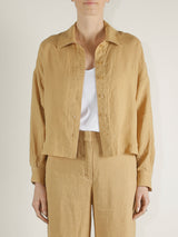 Esme Crop Shirt in French Linen - Wheat