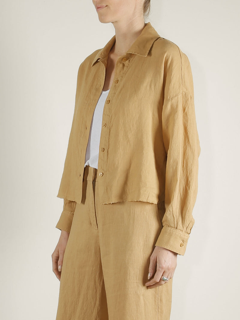 Esme Crop Shirt in French Linen - Wheat