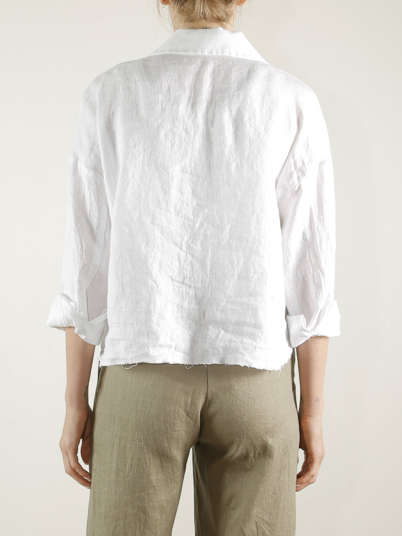 Esme Crop Shirt in French Linen - White