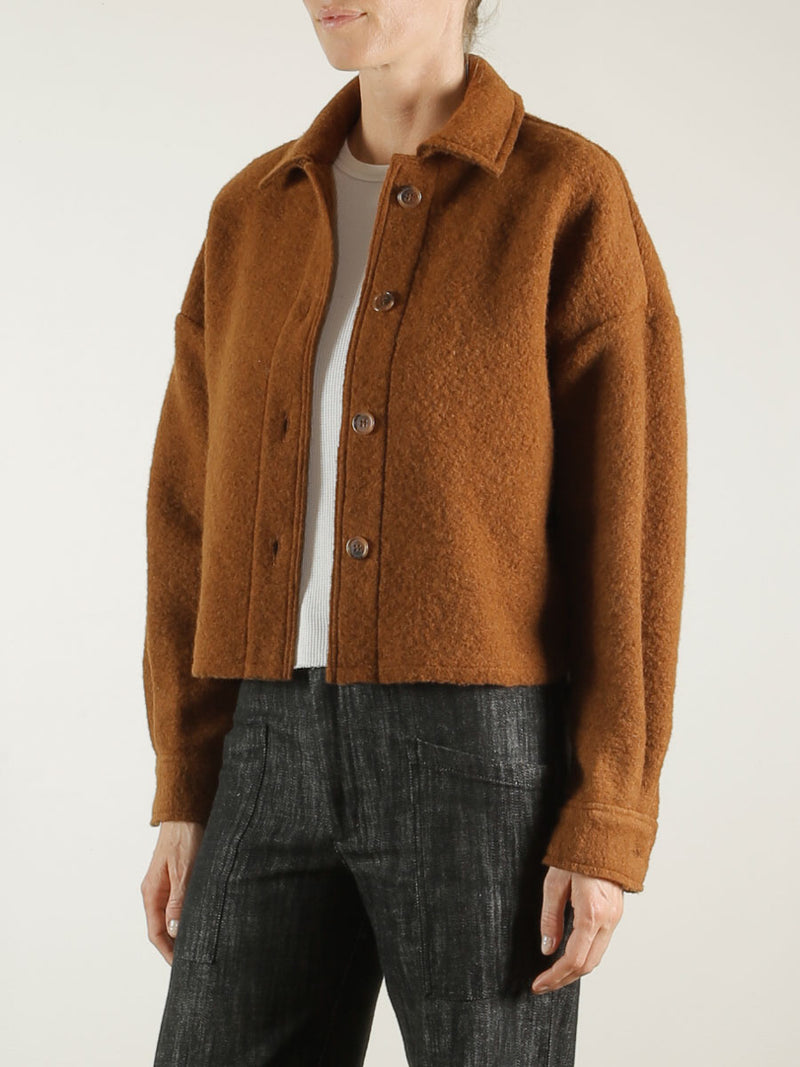 Esme Crop Shirt in Italian Wool - Chestnut