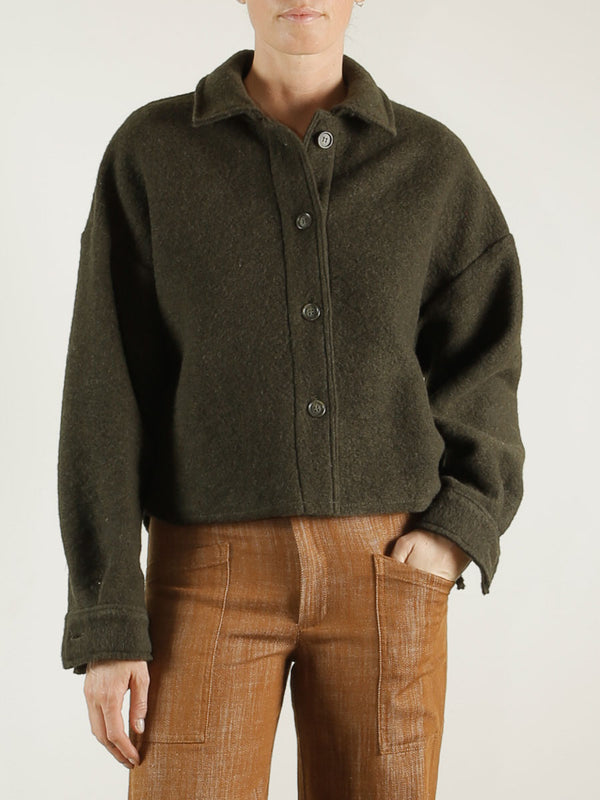 Esme Crop Shirt in Italian Wool - Loden