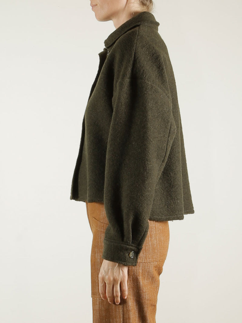 Esme Crop Shirt Jacket in Italian Wool - Loden