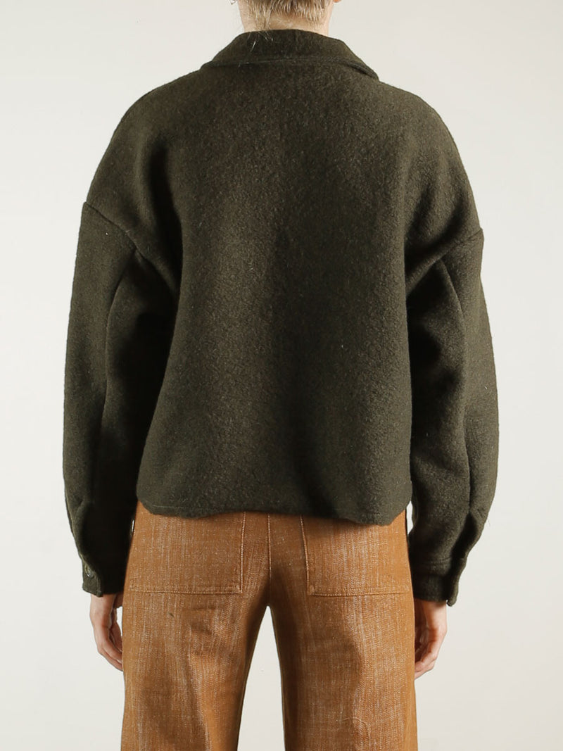 Esme Crop Shirt Jacket in Italian Wool - Loden