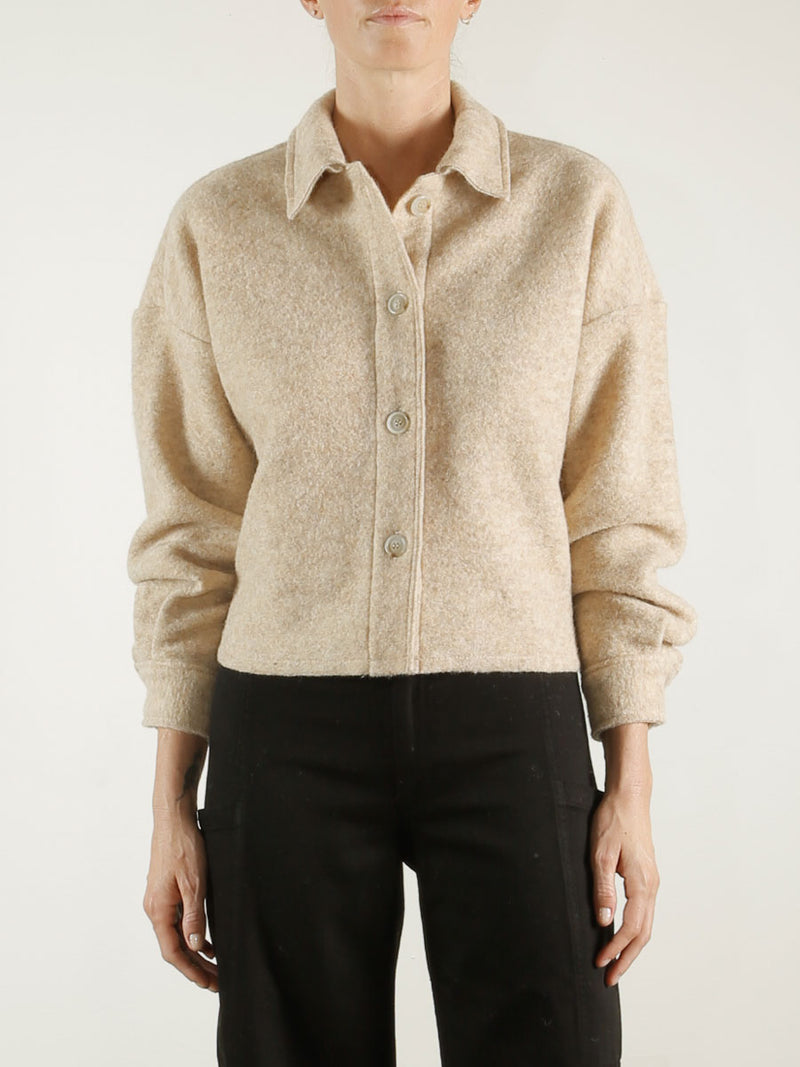 Esme Crop Shirt in Italian Wool - Oat