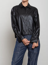 Esme Crop Shirt in Faux Leather - Black