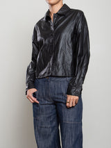 Esme Crop Shirt in Faux Leather - Black