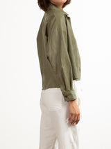 Esme Crop Shirt in Faux Leather - Army