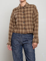 Esme Crop Shirt in Ombre Plaid - Earth