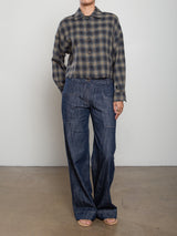 Esme Crop Shirt in Ombre Plaid - Ink