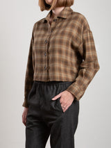 Esme Crop Shirt in Ombre Plaid - Earth