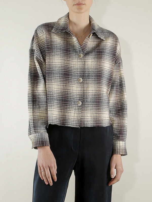 Esme Crop Shirt in Plaid - Night/Oat