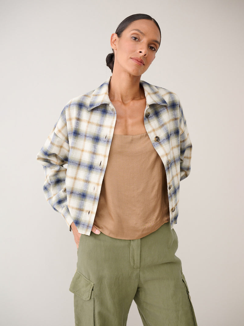 Esme Crop Shirt in Japanese Plaid - Sierra