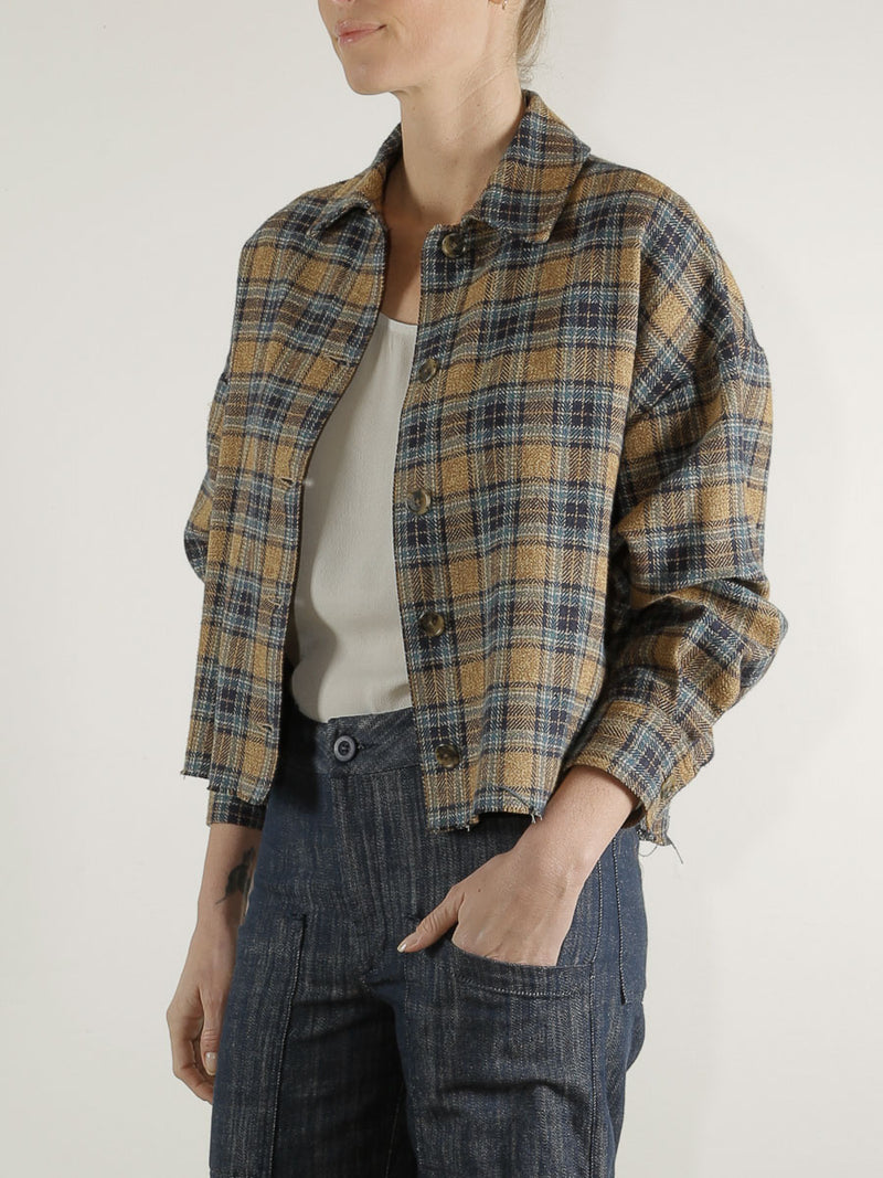 Esme Crop Shirt in Plaid - Night/Wheat