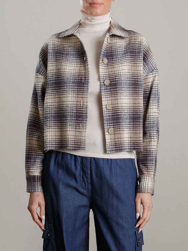 Esme Crop Shirt in Plaid - Night/Oat