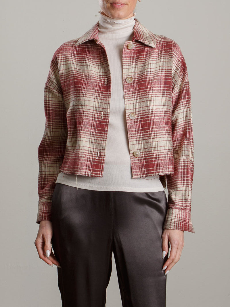 Esme Crop Shirt in Plaid - Ruby/Oat *Final Sale*