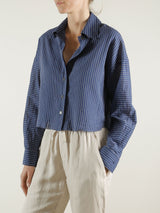 Esme Crop Shirt in Japanese Cotton Stripe - Navy/White