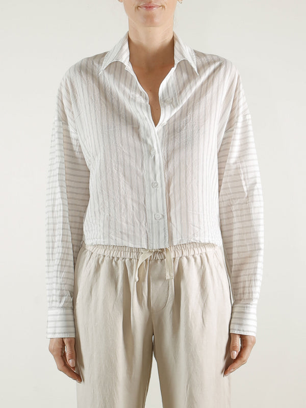 Esme Crop Shirt in Japanese Cotton Stripe - White