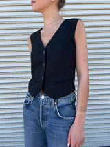 Ivy Vest in French Linen - Black